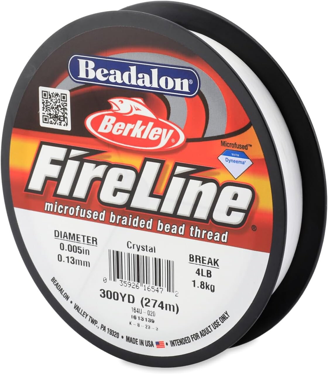 Beadalon FireLine Beading Thread by Berkley, 0.005", Break Strength 4 lb, Crystal, 300 yd